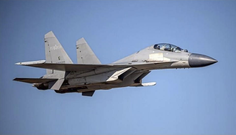 FILE - In this undated file photo released by the Taiwan Ministry of Defense, a Chinese PLA J-16 fighter jet flies in an undisclosed location. The Chinese military held large-scale joint combat strike drills starting Sunday, Jan. 9, 2023, sending war planes and navy vessels toward Taiwan, both the Chinese and Taiwanese defense ministries said. (Taiwan Ministry of Defense via AP, File)