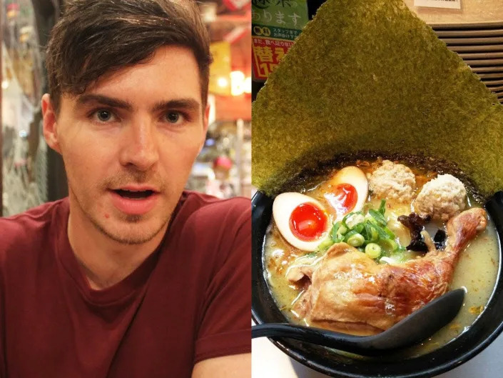 David McElhinney and a bowl of ramen with egg and chicken leg