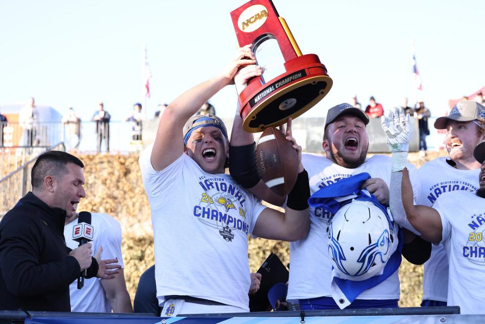 FRISCO, TX - January 8: The South Dakota State Jackrabbits vs the North Dakota State Bison in the 2023 FCS National Championship football game at Toyota Stadium in Frisco, TX. (Photo by Dave Eggen/Inertia)