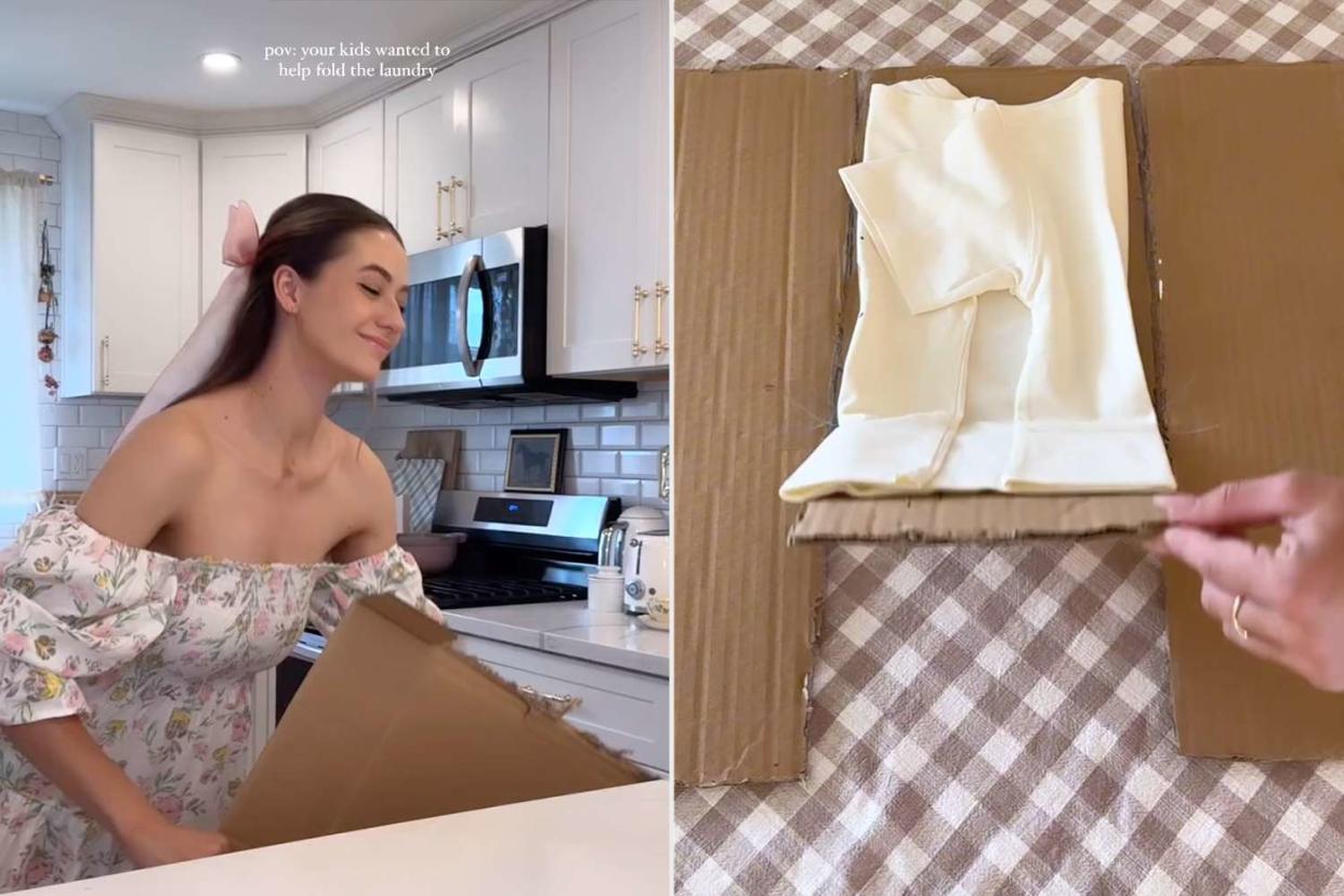 <p>Instagram/lex.delarosa</p> Influencer Alexia Delarosa shows off the folding hack that gets her kids excited to help with laundry