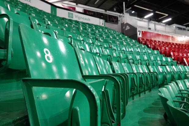 The Robert Guertin arena in Gatineau, Que., will soon be demolished as the Gatineau Olympiques move across town to their new home at the Centre Slush Puppie. The QMJHL club played their final game in the aging arena on Sept. 18, 2021. (Giacomo Panico/CBC - image credit)