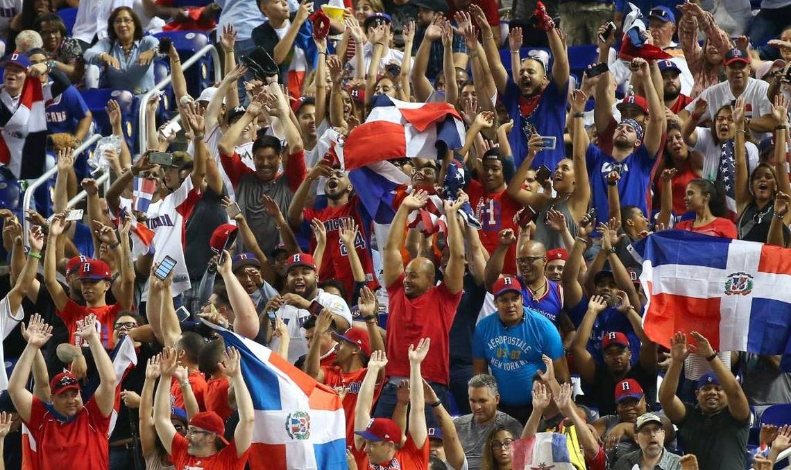 Fans show their support during the second inning of a World Baseball Classic first round Pool C game between the Dominican Republic against the United States at Marlins Park on Saturday, March 11, 2017 in in Miami.