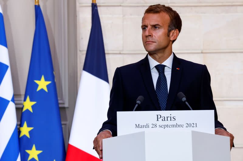 France's President Macron meets Greek Prime Minister Kyriakos at the Elysee Palace in Paris