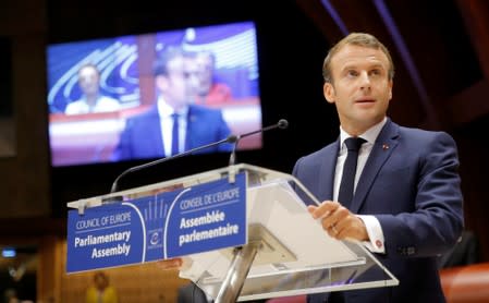 French President Macron addresses the Parliamentary Assembly of the Council of Europe in Strasbourg