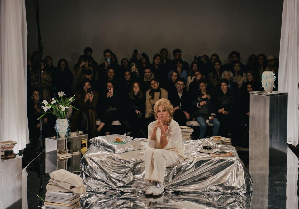 Dame Joanna Lumley performs at Completedworks during London Fashion Week this February (Completedworks)