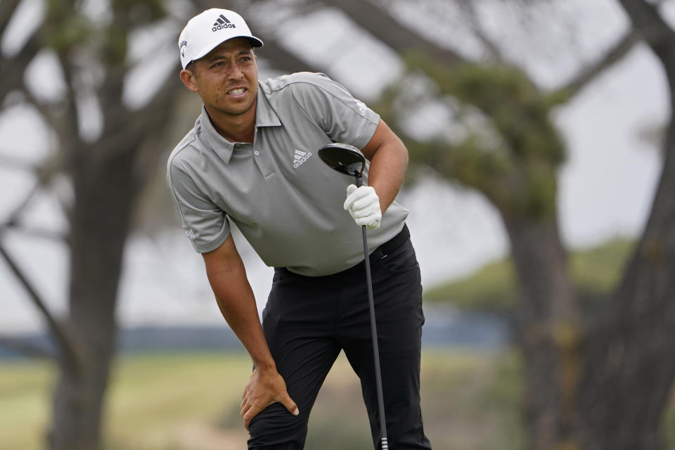 Xander Schauffele watches his shot from the fifth tee during the final round of the U.S. Open Golf Championship, Sunday, June 20, 2021, at Torrey Pines Golf Course in San Diego. (AP Photo/Jae C. Hong)