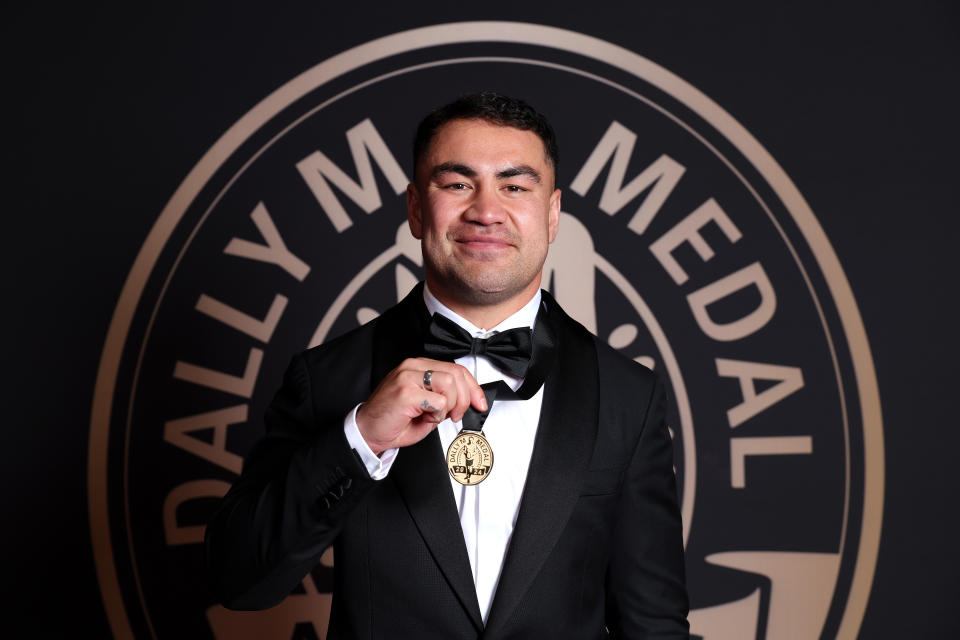 Jahrome Hughes with his Dally M medal.