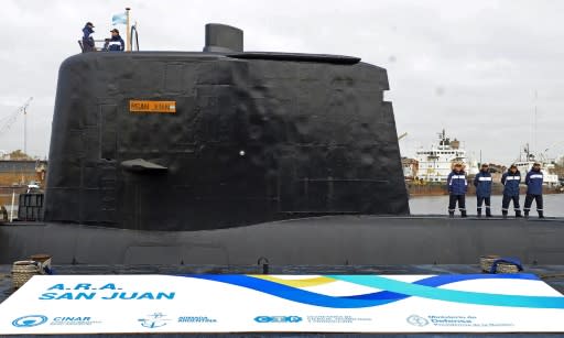 <p>Imagen del submarino ARA San Juan en el Complejo Industrial CINAR en Buenos Aires, el 23 de mayo de 2014 (TELAM/AFP | Alejandro MORITZ) </p>