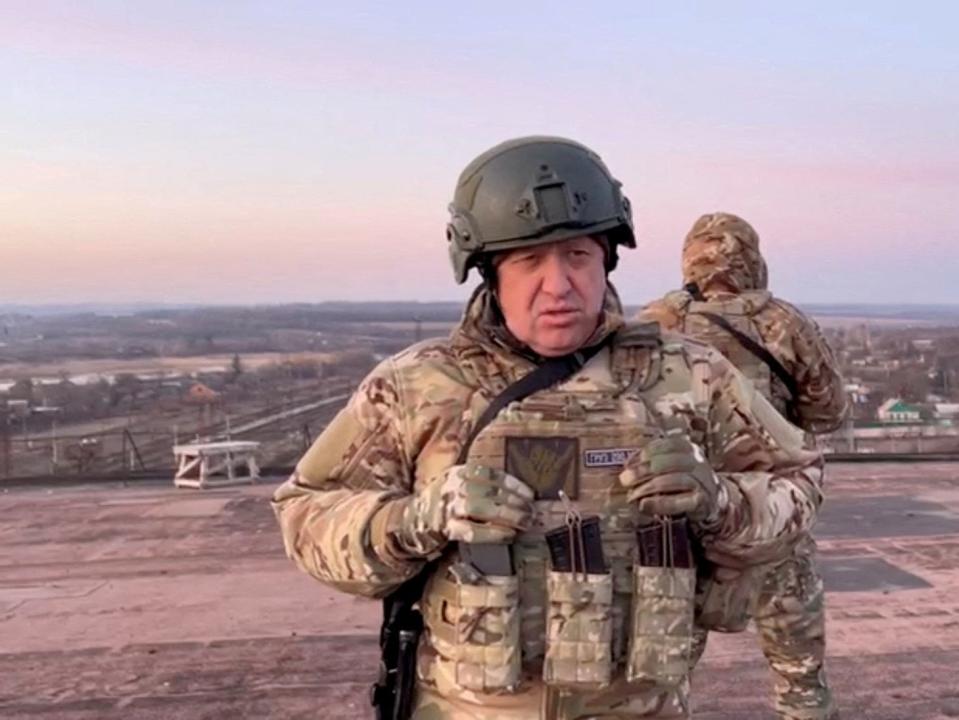Yevgeny Prigozhin, founder of Russia's Wagner mercenary force, speaks in Paraskoviivka, Ukraine in this still image from an undated video released on March 3, 2023.