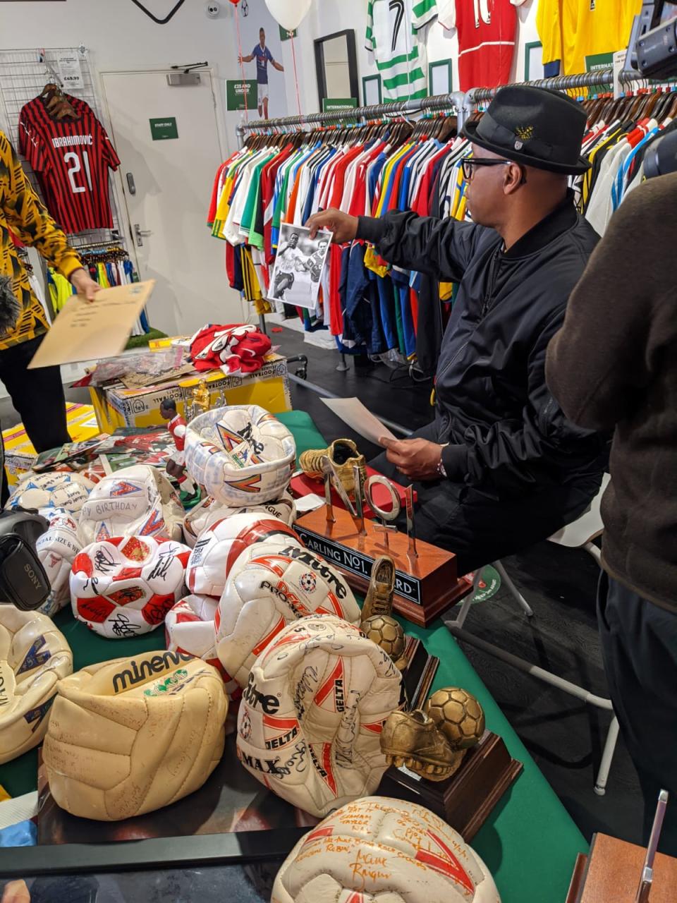 Ian Wright is reunited with football memorabilia from his playing career, with Classic Football Shirts