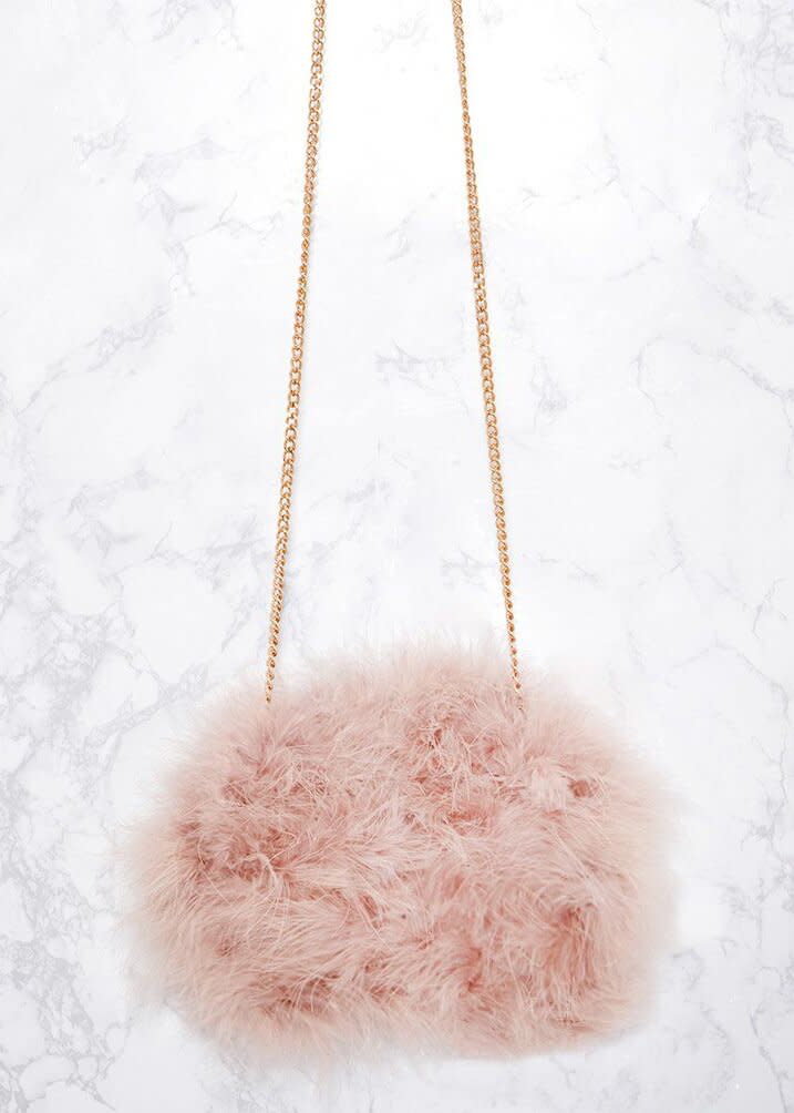 PrettyLittleThing Nude Marabou Feather Clutch Bag