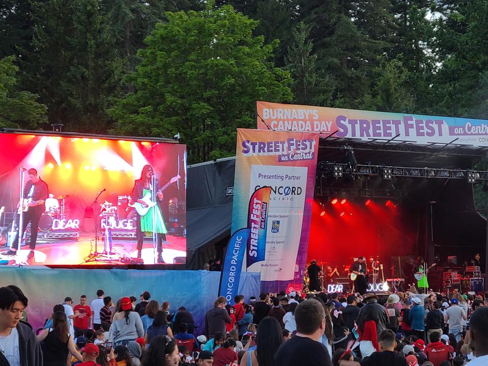 Alternative rock duo Dear Rouge performing on the main stage in Central Park, Burnaby during Canada Day StreetFest.