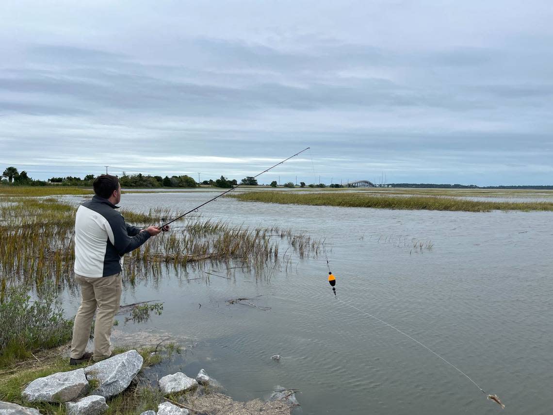 As winds picked up around noon Thursday, Matthew Melvin of Beaufort was fishing at Butcher’s Island Boat Landing on St. Helena Island on Thursday, Sept. 29, 2022.