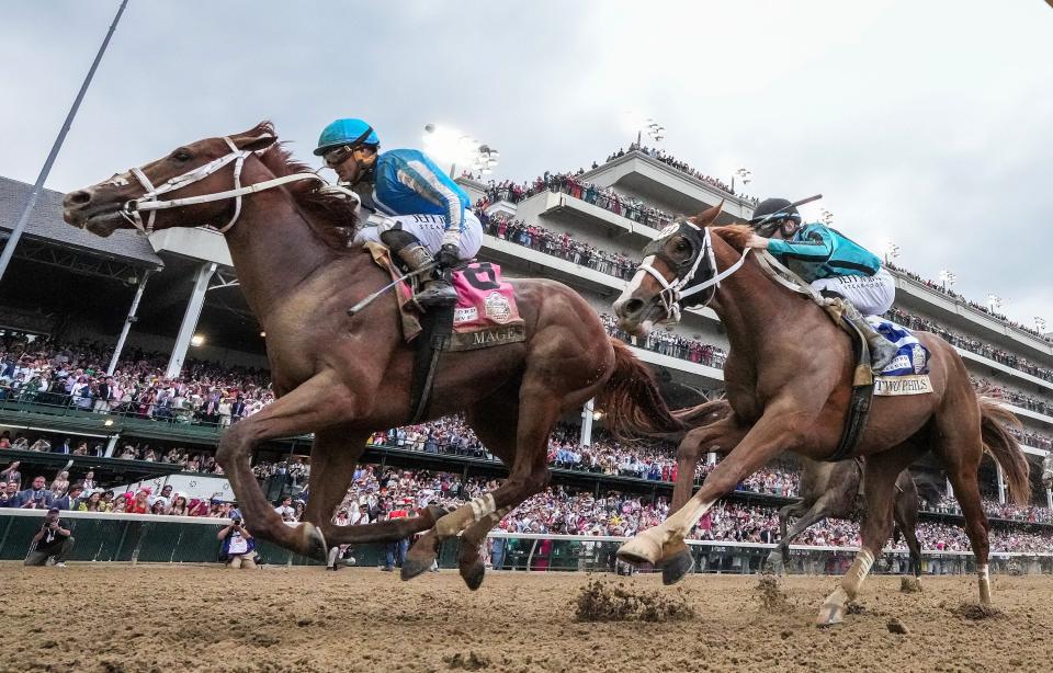 Kentucky Derby winner Mage is favored to win the Preakness.