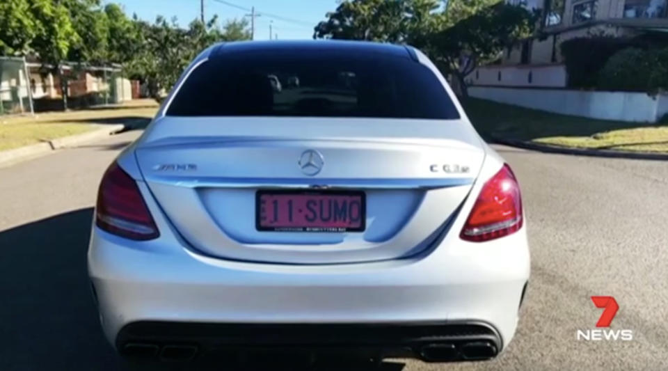 The Mercedes had distinctive number plates, but they may have been removed. Source: 7 News