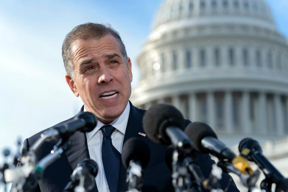 Hunter Biden speaks to reporters outside the Capitol (AP)