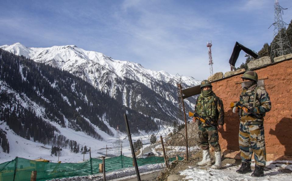 Indian army soldiers on the Srinagar-Leh highway used to replenish supplies to troops at the border - Yawar Nazir/Getty Images