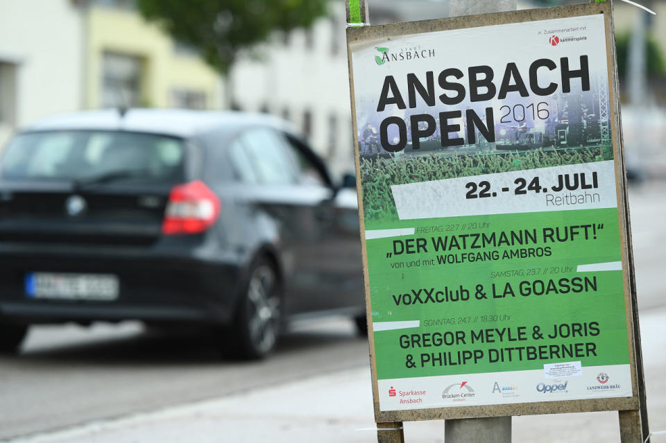 <p>A poster of the ‘Ansbach Open 2016’ music festival is seen on July 25, 2016 in Ansbach, Germany. (Lennart Preiss/Getty Images)</p>