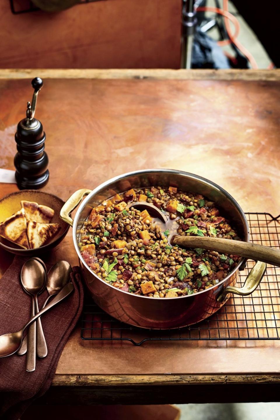 Lentil Soup with Sweet Potatoes and Bacon