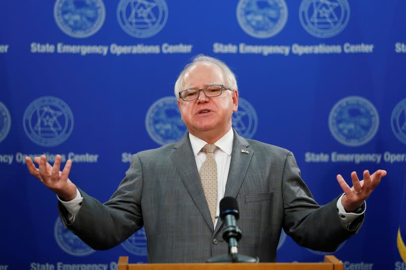 Minnesota Governor Walz speaks in St Paul about a change in charges to the officers involved in the death in Minneapolis police custody of George Floyd