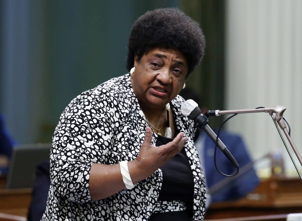 In this June 10, 2020, file photo, Shirley Weber, then an assemblywoman, speaks at the Capitol in Sacramento, Calif. Educators and civil rights leaders in California called on the State Board of Education Thursday, March 18, 2021, to approve the nation’s first statewide model ethnic studies curriculum for high school students.(AP Photo/Rich Pedroncelli, File)