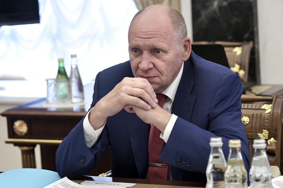 Russia's Deputy Chief of Staff of the Presidential Executive Office Alexei Gromov heads a meeting the Kremlin in Moscow, Russia, Wednesday, June 19, 2019. Also on the list was the Kremlin's first deputy chief of staff, Alexei Gromov, several individuals linked to Yevgeny Prigozhin, a businessman with close ties to Russia's president, nicknamed "Putin's chef" for serving Kremlin functions, and a number of front companies that U.S. Treasury says help Prigozhin evade sanctions imposed earlier. (Alexei Nikolsky, Sputnik, Kremlin Pool Photo via AP)