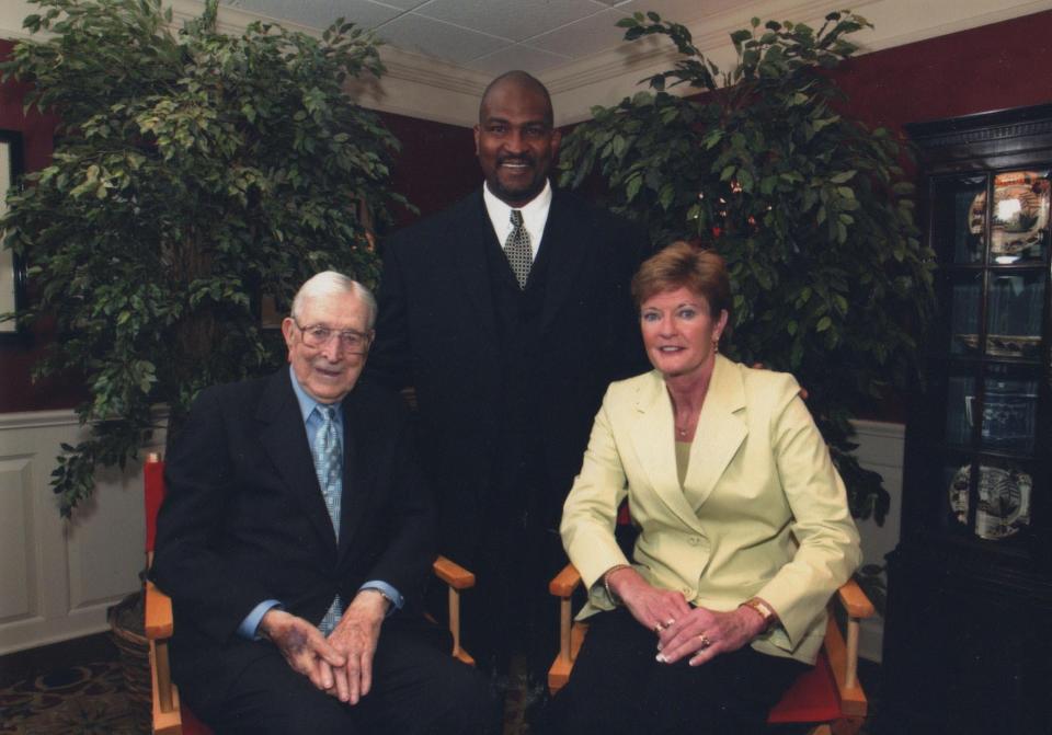 Central High School’s new head basketball coach Joe Ward, center, spent time with legendary (and at one time winningest) coaches John Wooden and Pat Summitt.