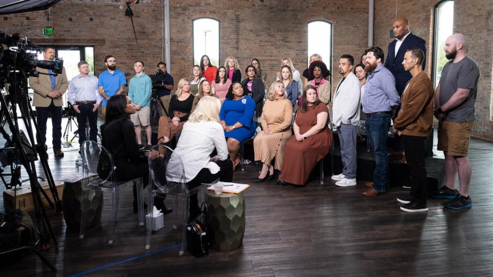 PHOTO: Eighteen women and some of their partners during an interview with ABC News’ Diane Sawyer and Rachel Scott in Texas. (Brandon Thibodeaux for ABC News)