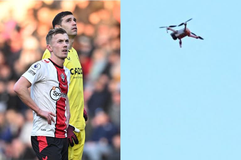 Con Dibu Martínez en cancha, el partido de Aston Villa ante Southampton estuvo demorado por la presencia de un dron