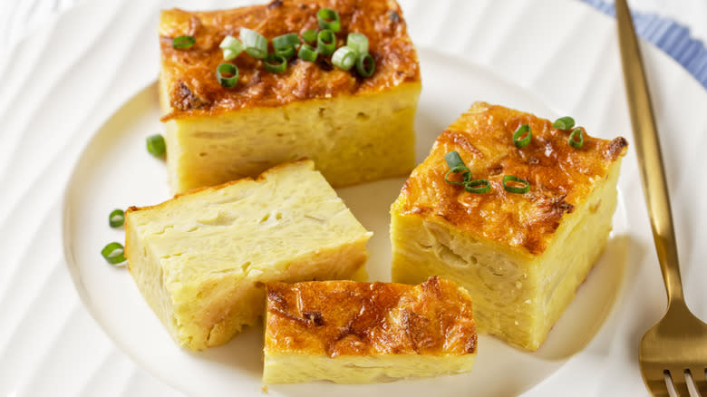 potato kugel pieces on plate