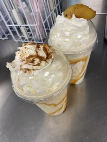 Apple crisp and pumpkin frappes at Seafood & Cones, 77 Broadway, Raynham.