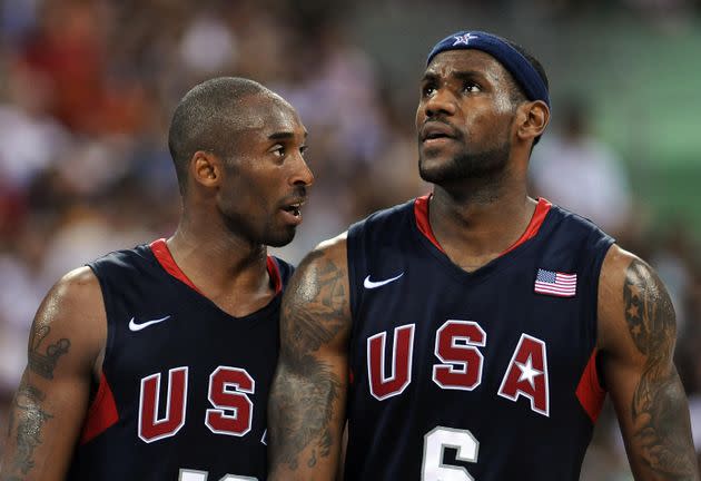 Kobe Bryant and LeBron James playing together on Team USA at the 2008 Summer Olympics in Beijing. (Photo: FILIPPO MONTEFORTE via Getty Images)