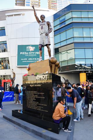 <p>Adam Pantozzi/NBAE via Getty</p> Kobe Bryant statue outside the Crypto.com Arena