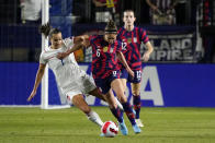 United States' Morgan Gautrat (6) controls the ball next to Czech Republic's Lucie Martinkova during the first half of a She Believes Cup soccer match Thursday, Feb. 17, 2022, in Carson, Calif. (AP Photo/Marcio Jose Sanchez)