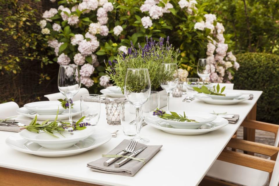 a table with plates and glasses