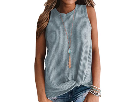 The Miholl Twist Knot Waffle Tank Top is on sale at
