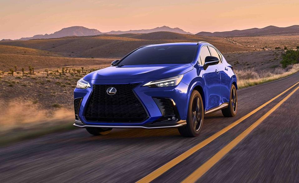 <p>The Lexus NX450h+ takes the top spot in the hierarchy of NX powertrains. With 302 horsepower, the <a href="https://www.caranddriver.com/reviews/a41284536/2022-lexus-nx450h-hybrid-by-the-numbers/" rel="nofollow noopener" target="_blank" data-ylk="slk:NX450h+ rocketed its way to 60 mph;elm:context_link;itc:0;sec:content-canvas" class="link ">NX450h+ rocketed its way to 60 mph</a> in 5.6 seconds—a full 2.0 seconds ahead of the less powerful, plugless NX350h. Unfortunately, the performance-focused NX450h+'s lateral dynamics fail to match up with its straight-line speed. Those who don't prioritize driving dynamics likely won't care, though. Instead, they'll likely find more value in this Lexus's 37 miles of EPA-rated electric driving range.</p><ul><li>Base price: $57,705</li><li>EPA-rated electric driving range: 37 miles</li></ul><p><a class="link " href="https://www.caranddriver.com/lexus/nx" rel="nofollow noopener" target="_blank" data-ylk="slk:MORE ABOUT THE LEXUS NX450H+;elm:context_link;itc:0;sec:content-canvas">MORE ABOUT THE LEXUS NX450H+</a></p>