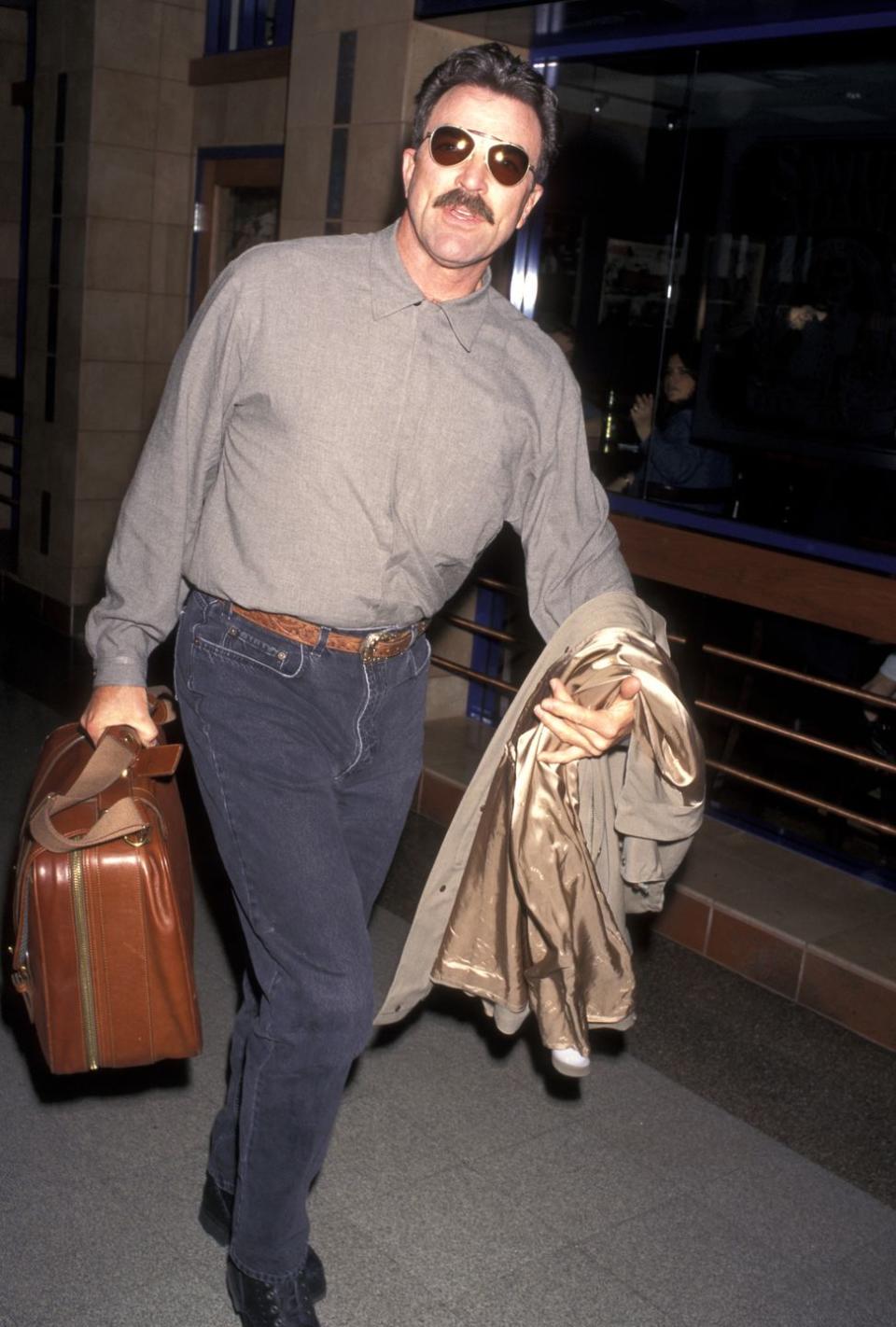 tom selleck during tom selleck at los angeles international airport at los angeles international airport in los angeles, california, united states photo by ron galellaron galella collection via getty images