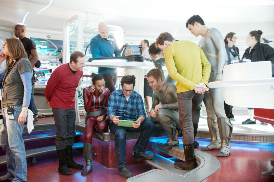 J.J. Abrams and his <em>Enterprise</em> crew on the set of <em>Star Trek: Into Darkness.</em> (Photo: Zade Rosenthal/Paramount Pictures/Courtesy Everett Collection)