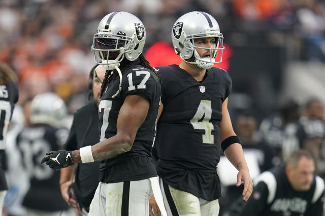 Oakland Raiders' Darren Waller reacts after catching a pass during the  first half of an NFL foo …