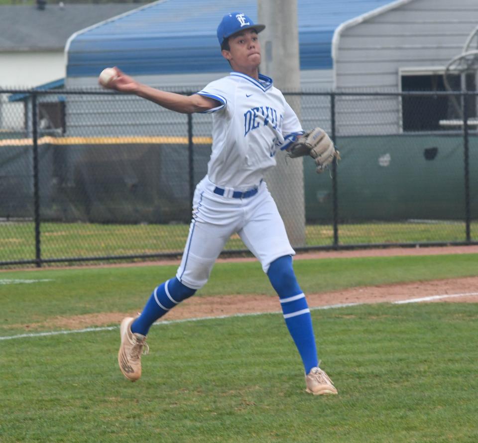 Etowah's Jameson Scissum fires a ball to first during a high school baseball game on Tuesday, April 12, 2022 in Attalla, Alabama. Ehsan Kassim/Gadsden Times.