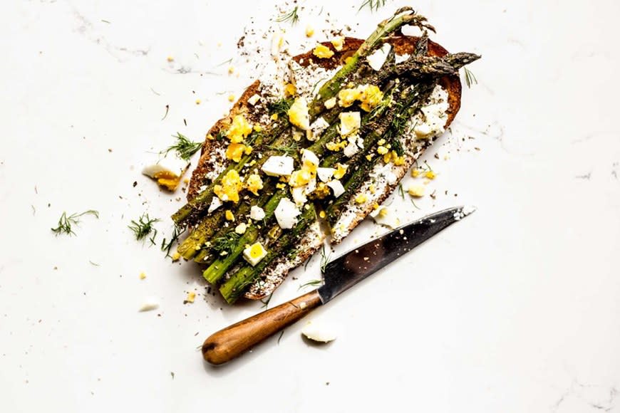 Za'atar Roasted Asparagus & Egg Tartine from Dishing up the Dirt