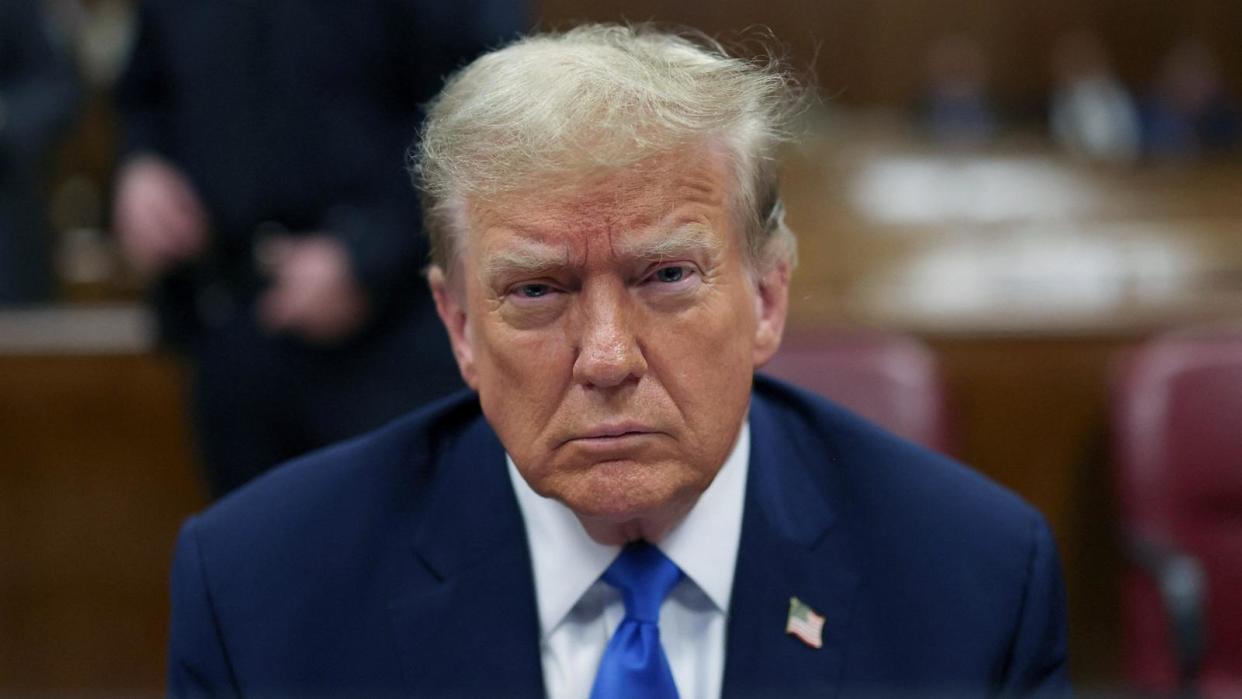 PHOTO: Former President Donald Trump sits in the courtroom during his trial in Manhattan state court in New York City, Apr. 18, 2024.  (Brendan Mcdermid/Reuters)