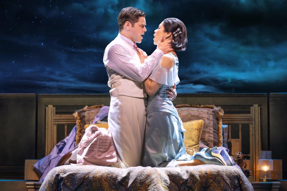 Jeremy Jordan and Eva Noblezada star as ill-fated lovers Jay Gatsby and Daisy Buchanan, roles they originated when the musical premiered last year in New Jersey.
