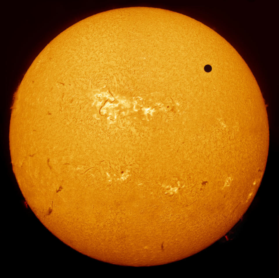 Australian photographer Paul Haese captured a spectacular view of Venus passing in front of the sun in the rare 'transit' in June this year. This is a spectacular view of the active Sun, streaked and blotched with filaments, sunspots and prominences. Venus, a world almost exactly the same size as the Earth, seems dwarfed by the scale and power of our local star.