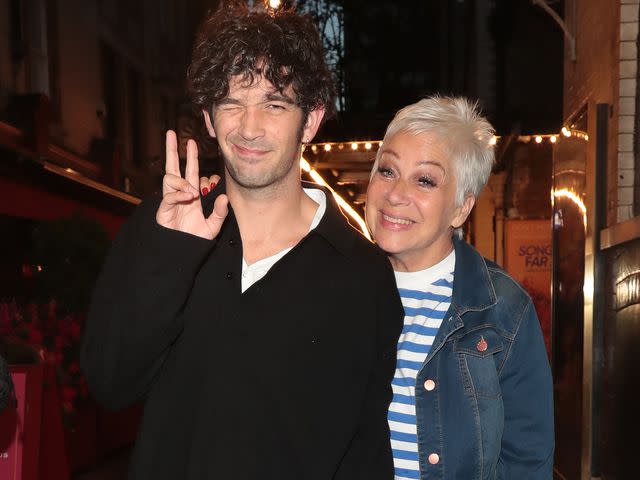 <p>Justin Palmer/GC Images</p> Matty Healy and his mom Denise Welch are seen at J Sheekey on July 5, 2023 in London, England.