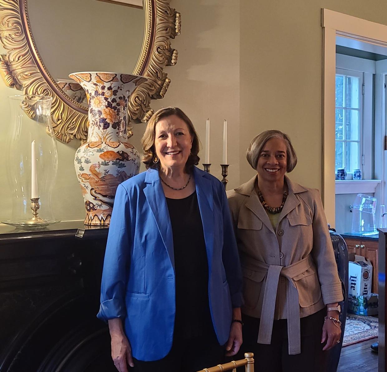 Ohio Supreme Court Justice Jennifer Brunner, left, and Judge Terri Jamison, right, visited the Atwood House in Chillicothe Thursday.