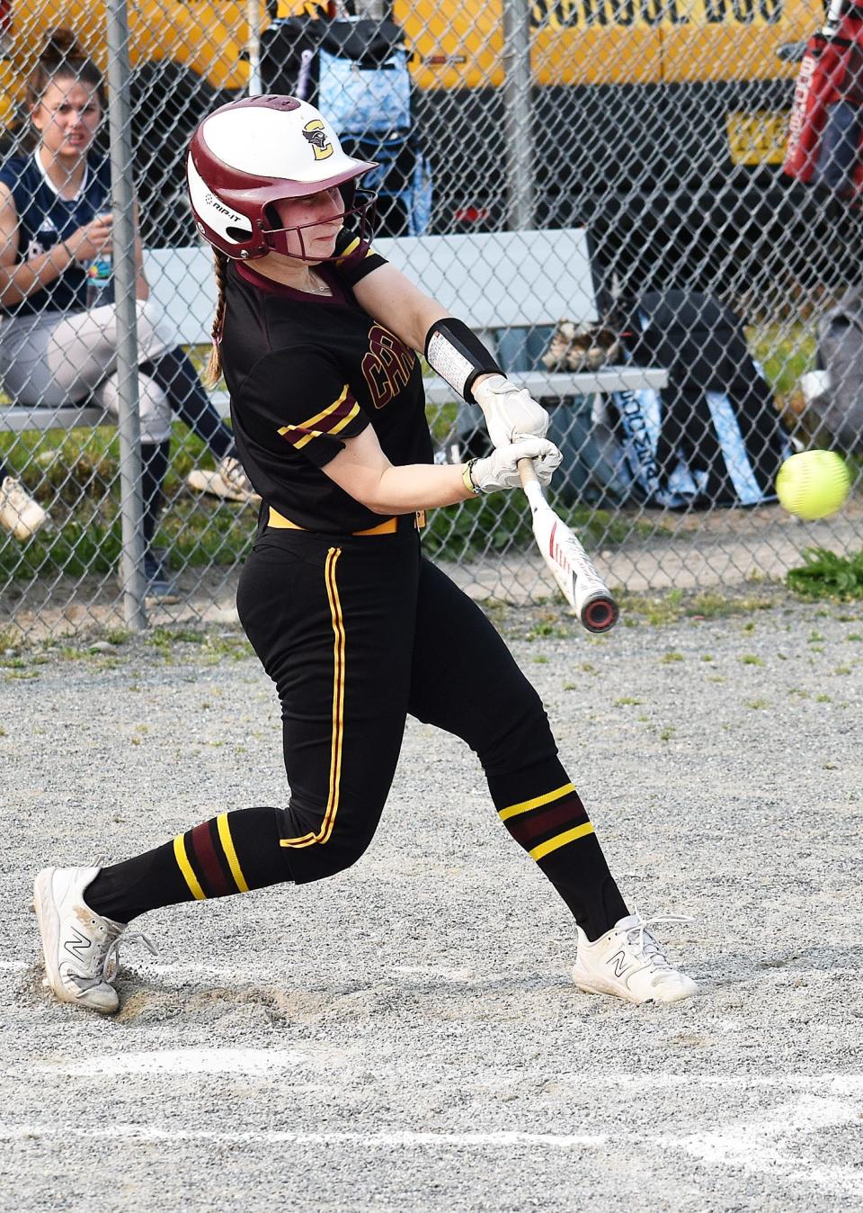 Case's Lexi Yost connects on a pitch for a hit.