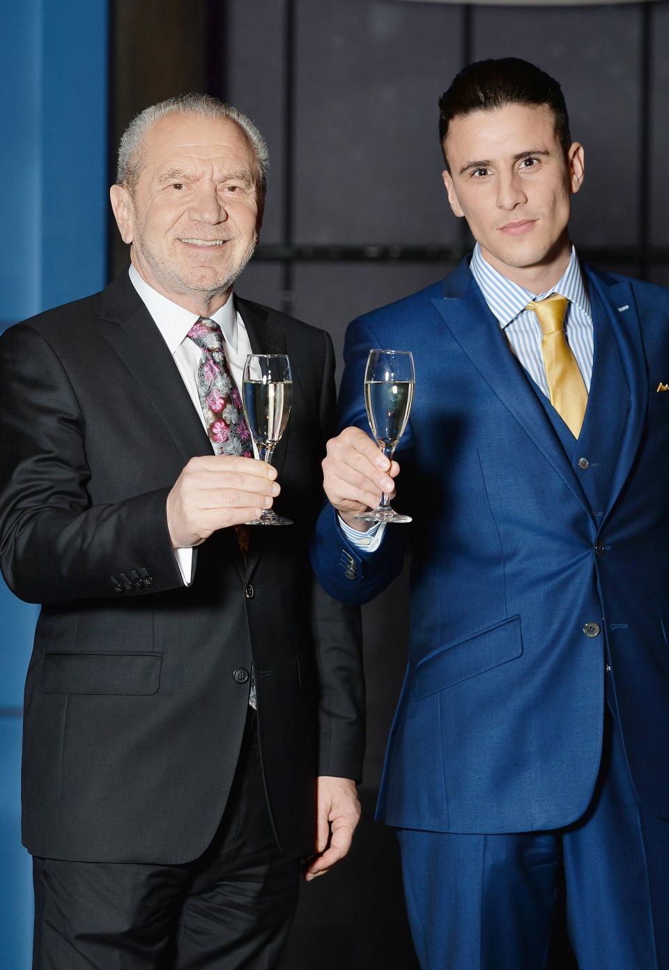 Lord Alan Sugar (left) with Apprenctice candidate, Joseph Valente, who has been revealed as the winner of the BBC One programme The Apprentice and will receive Lord Sugar's �250,000 investment in their business plan, as they meet together after the final show in central London.