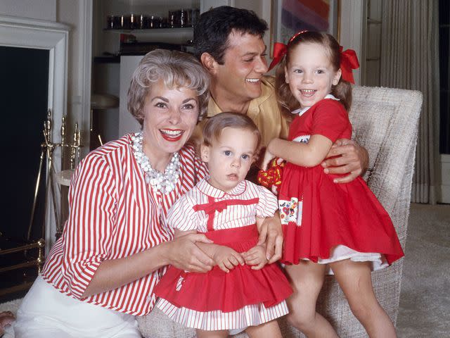 <p>Bettmann</p> Tony Curtis and Janet Leigh with their two daughters, Jamie Lee Curtis and Kelly Lee Curtis.